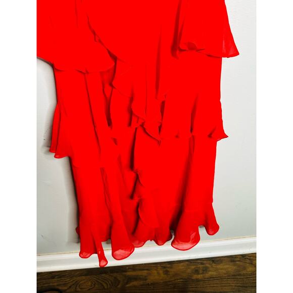 FAME & PARTNERS Red Chiffon Ruffle A-Line Mid-Cut Out Marse Gown Dress Size 2 - Picture 12 of 16
